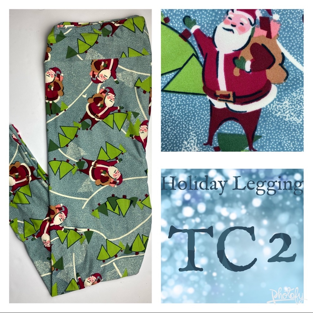 LuLaRoe TC2 Adult 18+ Holiday Leggings Santa Blue - Picture 1 of 8